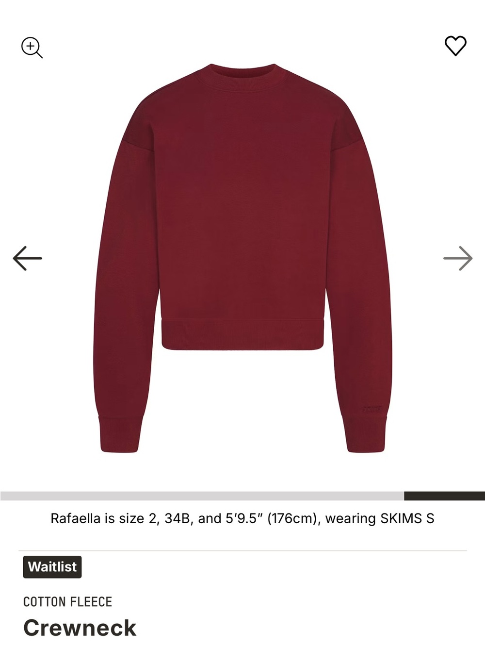 NWT SKIMS Women's Crewneck Sweater in Merlot size Small - original packaging